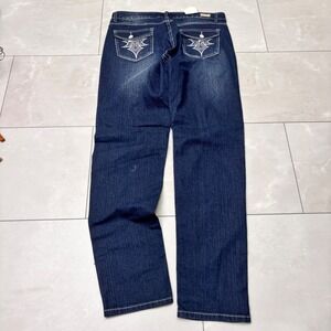 U-51 Y2K Dark Wash Distressed Embroidered Pocket Jeans Size 14